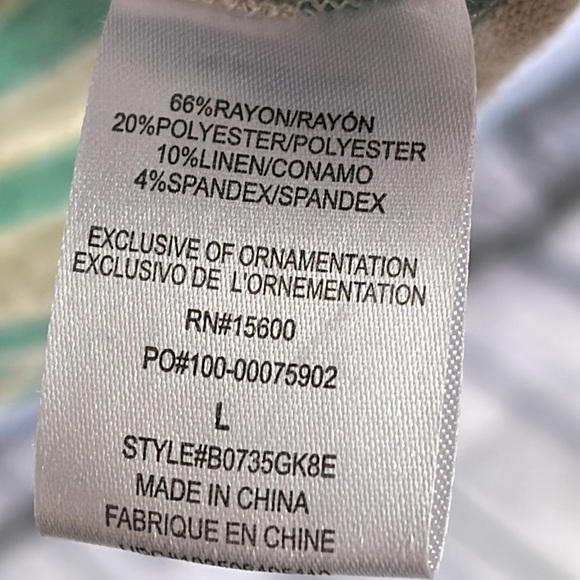 Democracy Womens aqua/cream striped tie front top size L - Picture 4 of 5